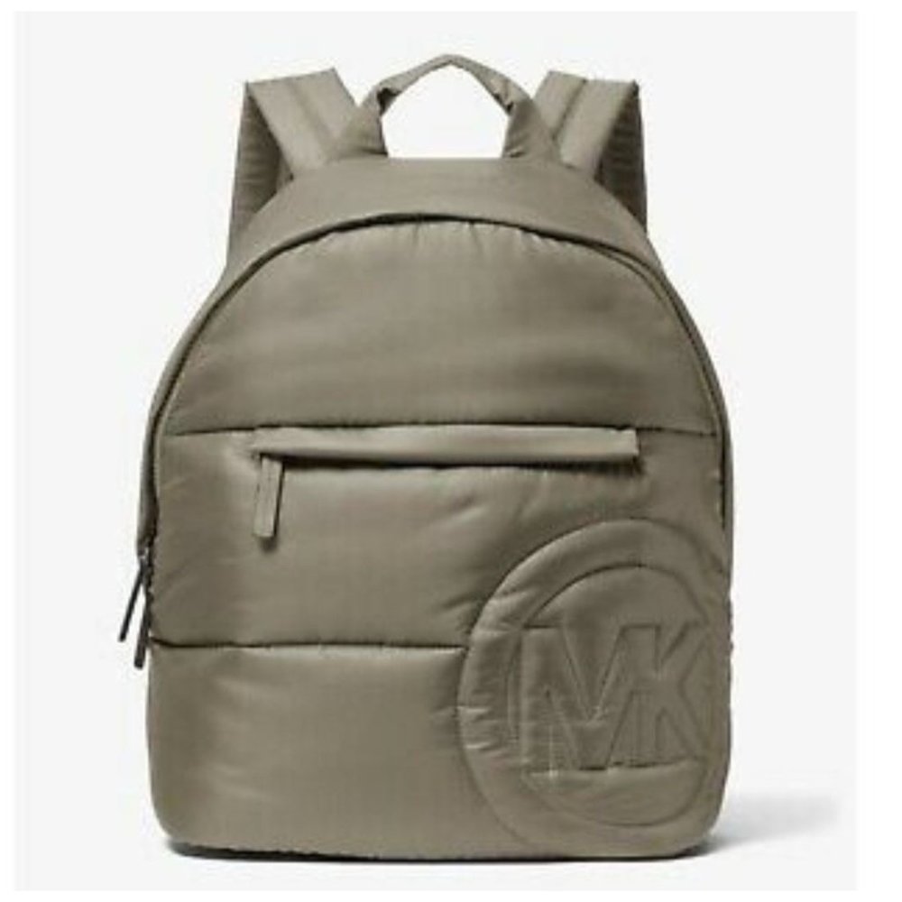 NWT Michael Kors Rae Medium Backpack Green Quilted Nylon Fabric Shoulder Bookbag - Picture 1 of 9